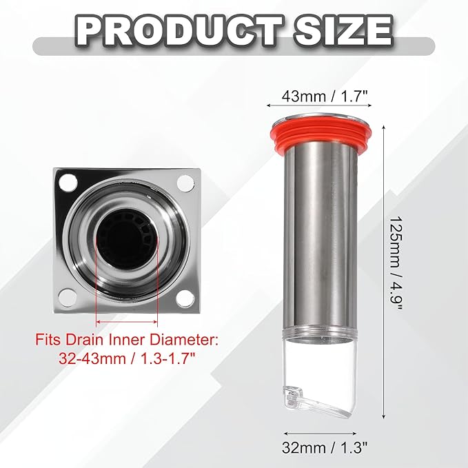 uxcell 4.9" Odor Proof Floor Drain, Floor Drain Cover Shower Plug Drain Backflow Preventer Suitable for Pipes Tubes Bathroom Kitchen, Red Silver/Transparent