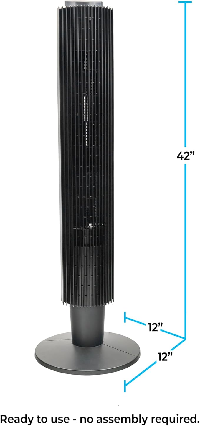 Comfort Zone 42-Inch Smart Wi-Fi Oscillating Tower Fan – 5 Speeds, 3 Modes, Adjustable 36–42" Height, Bladeless Quiet Standing Fan with Remote, 12H Timer & App Control for Bedroom, Home & Office