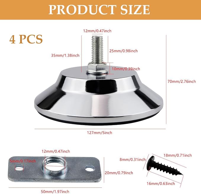 5Inch Billiard Table Feet, 4 PCS Pool Table Leg Levelers Adjustable Furniture Levelling Feet, Metal Table Leg Levelers Heavy Duty Leveling Feets, Leveling Risers for Football Table,