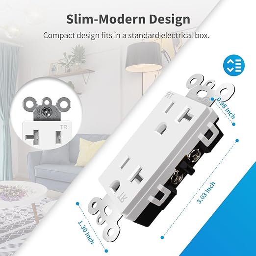 Micmi Decorator Receptacle Outlet, Standard Electrical Wall Tamper Resistant Decorative Receptacle Outlet, 20 Amp 125 Volt, Grounding UL Listed (50Pack, White, 20 Amp Outlet)