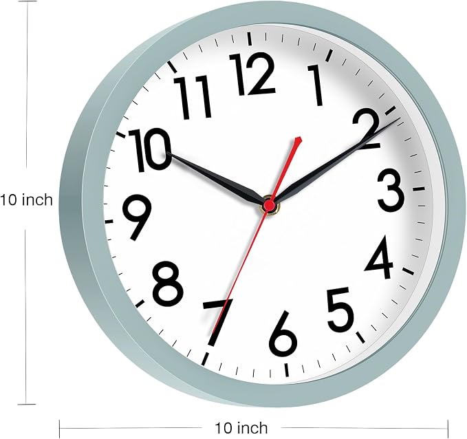 AKCISOT 10 Inch Wall Clock, Battery Operated Analog Clock, Silent Non-Ticking, Ideal for Bedroom, Bathroom, Kitchen, Office and School, Blue Gray
