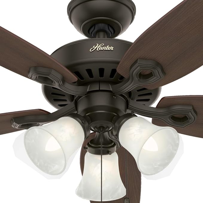 Hunter 52 inch Indoor Ceiling Fan with LED Lights - Bronze Ceiling Fan with Pull Chain, For Bedroom or Living Room, Standard Mount, No Remote, 5 Blades, Includes Bulbs - Builder Plus 53238, New Bronze