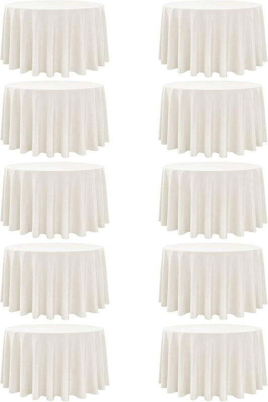 10-Pack Ivory Round Tablecloths, 108 Inches, Stain-Resistant Polyester for 4-5 Ft Round Tables - Washable Table Covers for Weddings, Banquets, Birthday Parties, Events