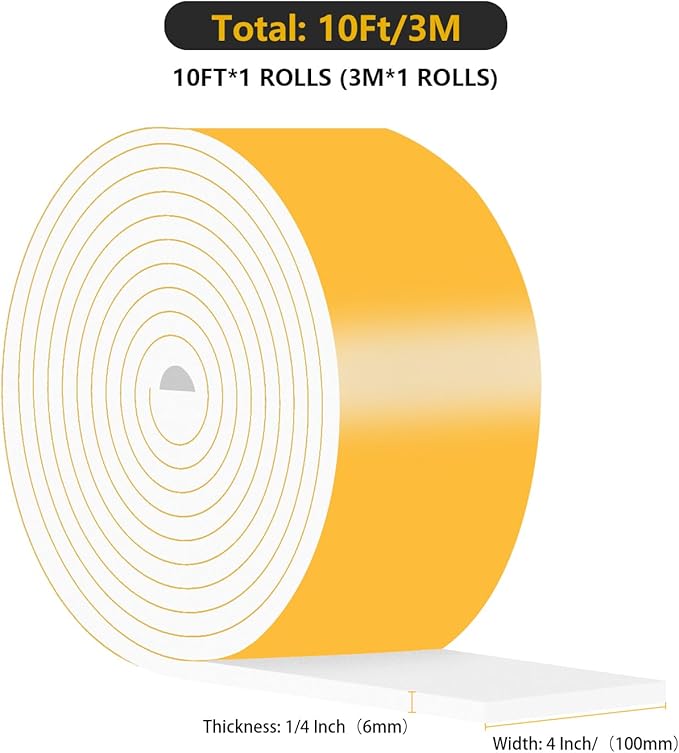 Weather Stripping,Weather Stripping Door Seal Stripping,High Density CR Foam,Door Seal Strip for Door Frame,Window Frame,Sliding Door (White,2 in x 1/4 in x 13Ft)