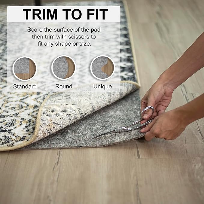 Mohawk Home Non Slip Rug Pad 6' Square - 3/8" Thick Felt + Latex Rubber Gripper - Dual Surface Cushion for Hardwood, Carpet, Tile Floors, Made in USA