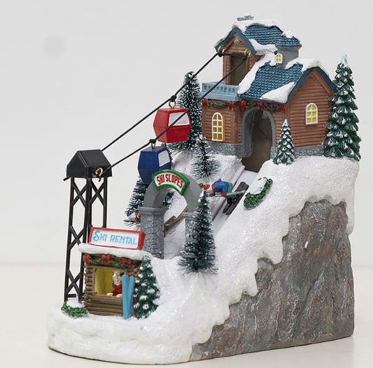 ZQQLITE Animated Collection Figurines Musical Christmas Ski Slope Village Scene, Winter ski Resort Christmas Collection Figurines for Home Tabletop Lighted Decorations Ornaments Gifts