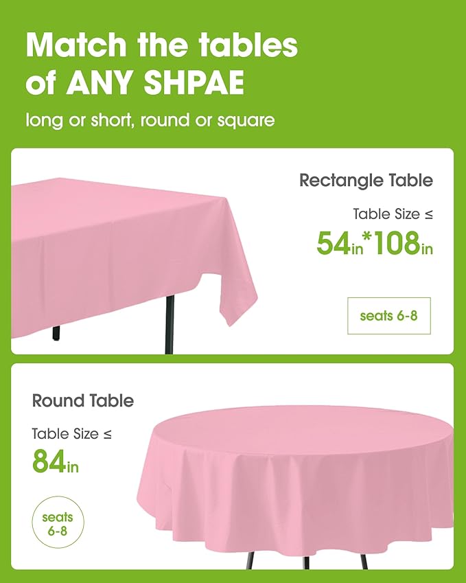 Pureegg Plastic Table Cloth Disposable 20 Pack, 84'' Round Table Cloths, Easter Party, Valentines, Mothers Day Decorations, Tablecloths, Round, Pastel Plastic Cover, Leakproof & Sturdy, Pink