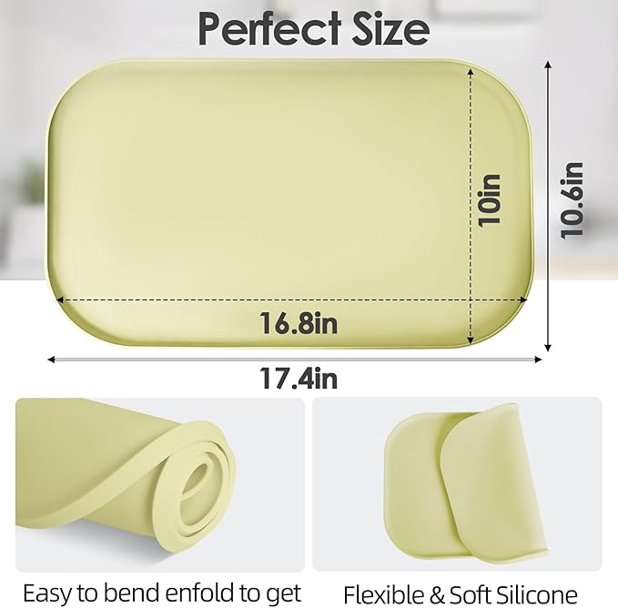 Silicone Coffee Maker Mat with Lip, 17.4'' x 10.6'' Heavy Duty Coffee Maker Mat for Countertops, Coffee Tray Fit Under Coffee Machine Appliance Automatic Machines Espresso Accessory, Sage Green
