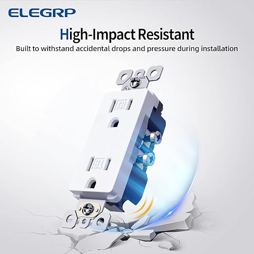 ELEGRP Decorator Wall Receptacle Outlet, Tamper Resistant 15 Amp Standard Electrical Wall Outlet, Residential Grade, Self-grounding, 125V, 2 Pole 3 Wire, 5-15R, UL Listed, Glossy White, 50 Pack