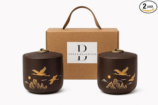 Bare & Balanced Ceramic Canister with Airtight Lid – Premium Kitchen Storage Jar | Crane & Mountain Design | Storage for Dry Goods | Gift-Ready Box