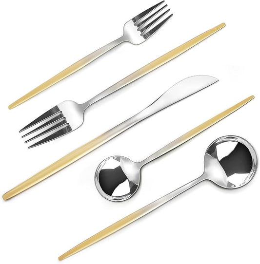 VANVRO Gradient Gold Silverware Set, 20-Piece Stainless Steel Cutlery Set, Kitchen Flatware,Utensil Set Service for 4, Include Knife/Fork/Spoon, Mirror Polished