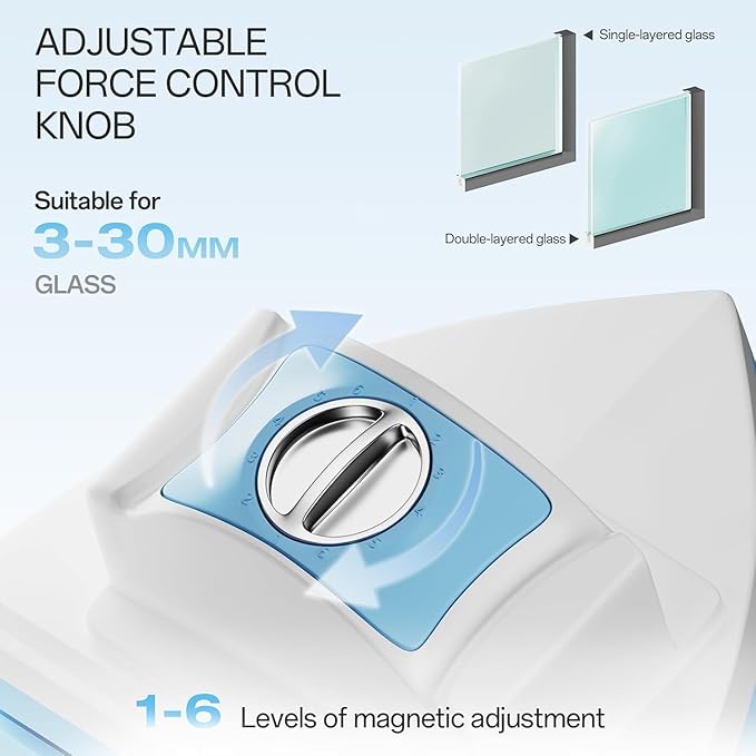 Magnetic Window Cleaner, Adjustable Double Sided Window Cleaning Tool for Single & Double Glazed Glass (0.1"–1.2") High-Rise Glass Wiper with 2.6m Safety Rope