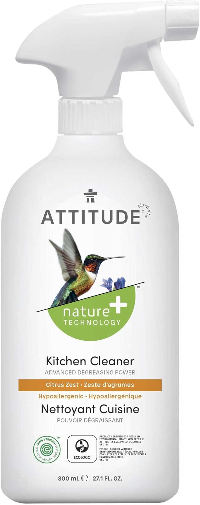 ATTITUDE Kitchen Cleaner Spray, EWG Verified, Degreaser Spray to Cut Grease & Grime, Plant-Based & Vegan, Citrus Zest Scent, 27.1 Fl Oz (Pack of 2)
