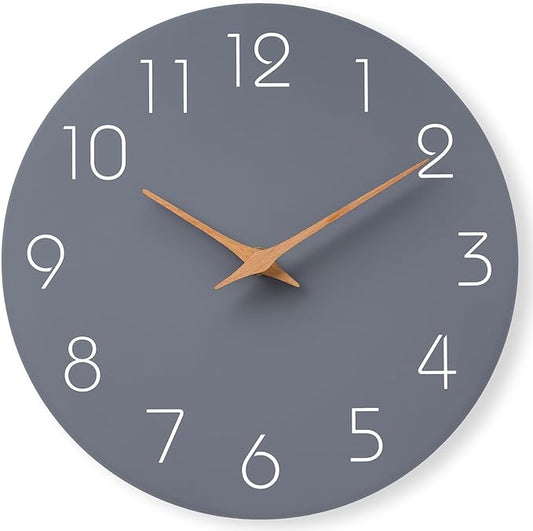 Mosewa Wall Clock Silent Non Ticking Decorative for Kitchen Bedroom Bathroom Office Living Room Battery Operated 10 Inch Gray Modern