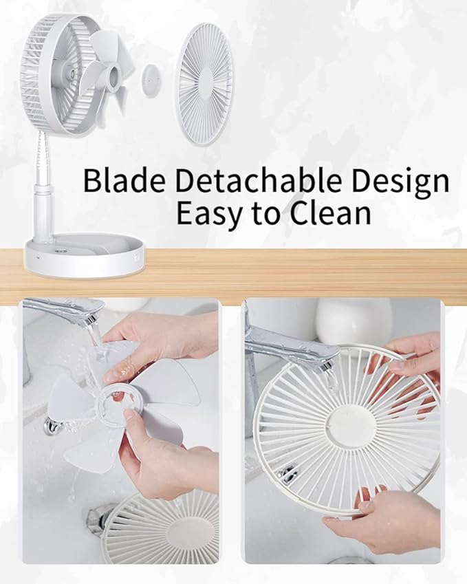 UN UNITEDTIME Desk and table fan, Foldable Fans Portable Travel Fan Battery Operated or USB Powered,Adjustable Height,My Foldaway fan with remote Control Timer 4 Speed Settings (White)