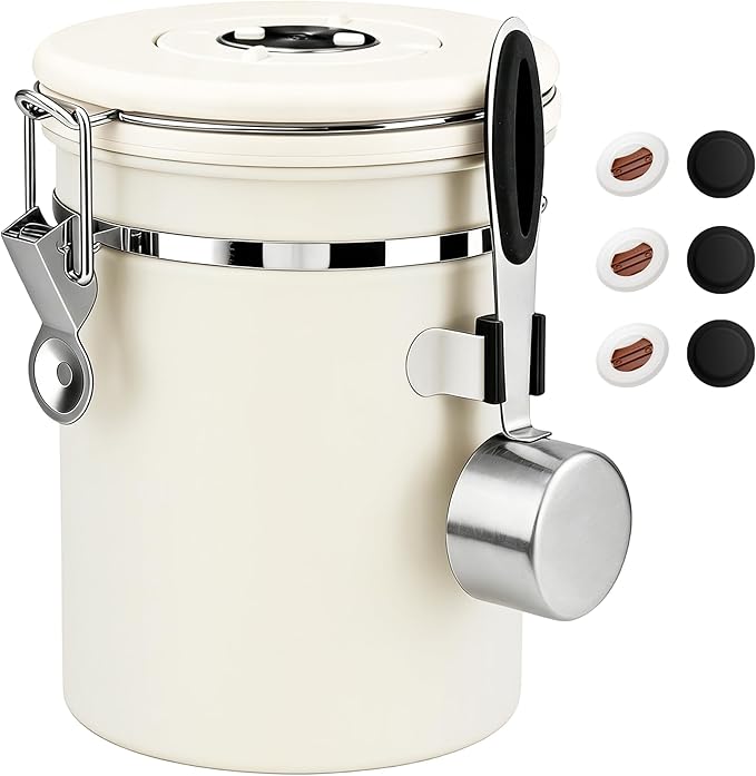 ShanSon Coffee Canister Airtight Coffee Container Stainless Steel Coffee Bean Storage Container with Scoop Coffee Canister for Beans Grounds Sugar Flour Tea Cereal,22OZ,Beige