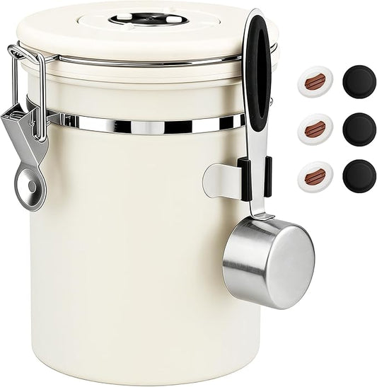 ShanSon Coffee Canister Airtight Coffee Container Stainless Steel Coffee Bean Storage Container with Scoop Coffee Canister for Beans Grounds Sugar Flour Tea Cereal,22OZ,Beige