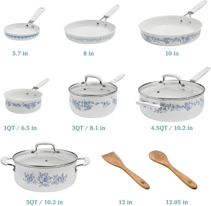 Agatha 12-Piece Aluminum & Ceramic Classic Cookware Set Blue