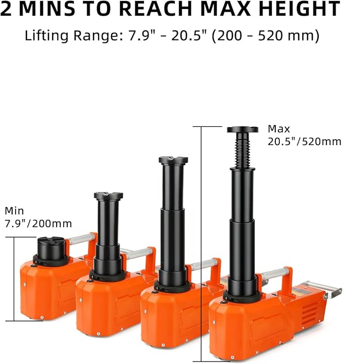 Electric Car Jack 15 Ton, 12V Heavy-Duty Hydraulic Jack with LED Light, Electric Floor Jack for Truck SUV RV Van, Lifting Range 7.9–20.5 Inches