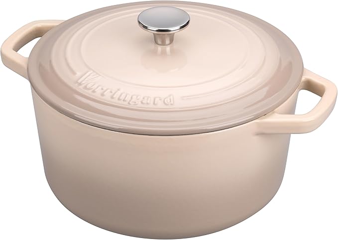 VORRINGARD Enameled Cast Iron Dutch Oven Pot with Lid, for Bread Baking, Round Bread Oven- include Sourdough Bread Baking Supplies Set, 6QT, Latte