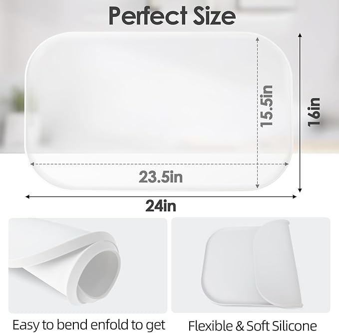 TOHONFOO Silicone Coffee Maker Mat with Lip, 24'' x 16'' Heavy Duty Coffee Maker Mat for Countertops, Coffee Tray Fit Under Coffee Machine Appliance Automatic Machines Espresso Accessory, Translucent