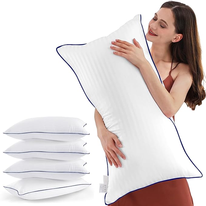 SEMZSOM Bed Pillows Standard Size Set of 4, Luxury Hotel Pillows with Soft Fluffy Down Alternative Filling Sleeping Pillows for Back, Stomach and Side Sleepers