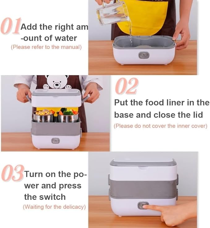 Portable Self Cooking Electric Lunch Box, Mini Rice Cooker, 2 Layers 4 Stainless Steel Steamer Food Insulation Lunch Box for Home Office Dormitory Travel Outdoor Kitchen Cook Raw Food, 2L/110V/200W