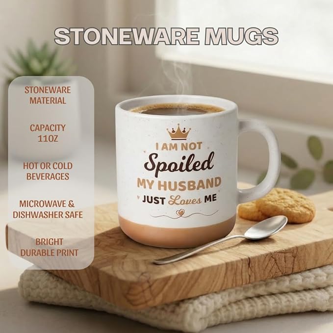 Mothers Day Gifts for Wife Mug, 11oz Stoneware Coffee Mug, Cute Wifey Coffee Mugs for Hot and Cold Drinks, Ceramic Mug for Spoiled Wife on Mother’s Day, Dishwasher and Microwave Safe