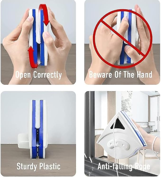 Magnetic Window Glass Cleaner | Doublefaced Glass Cleaner | Double-Side Glazed Two Sided Wiper with 2 Extra Cleaning Cotton Squeegee Washing Equipment Household Magnet (Multicolour)