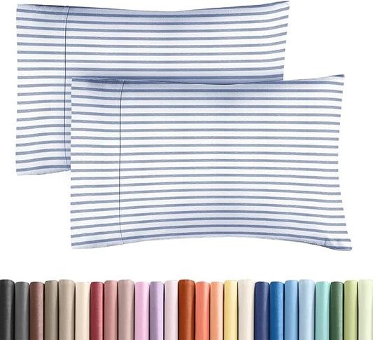 King Standard Pillow Cases Set of 2 - Ultra-Soft Hotel Quality Pillowcase Covers - Comfy, Cozy & Fade Free - Wrinkle Resistant - Machine Washable Pillow Protectors - 2 Piece Set - Blue Stripes 2