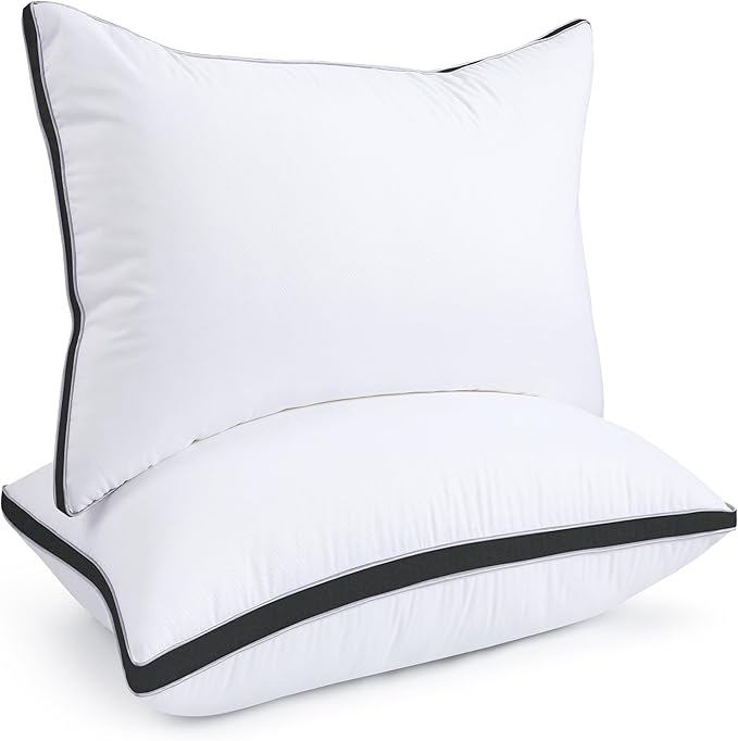 viewstar Bed Pillows Standard Sizes Set of 2, Hotel Quality Cooling Down Alternative Gusseted Pillows for Side, Back, or Stomach Sleepers, Black