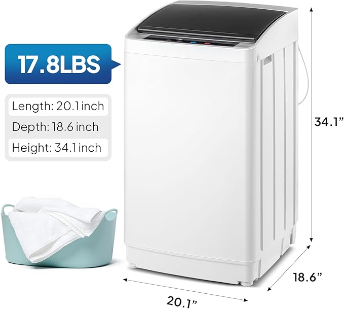 ROVSUN 17.8LBS Portable Washing Machine, Full-Automatic Electric Laundry Machine with Stainless Steel Drum, Compact Washer and Spin Dryer Combo with Drain Pump for Apartment, Dorm, Home