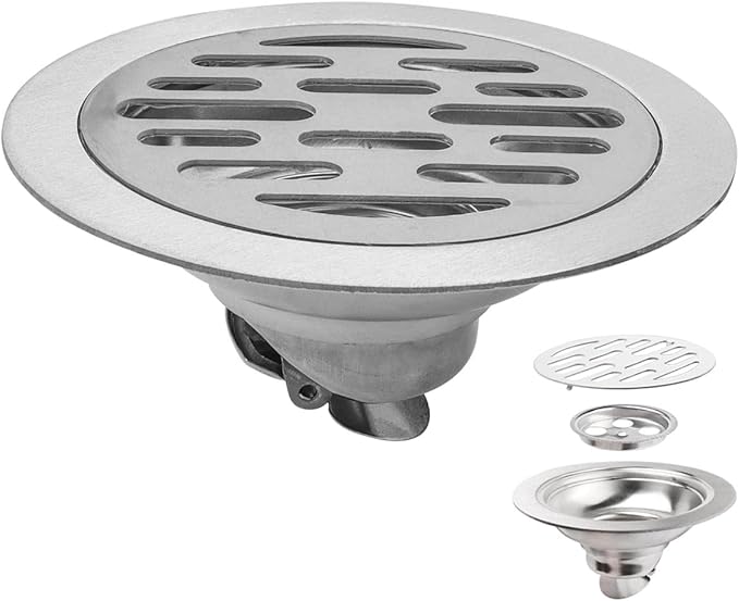 Odor Proof Floor Drain 4 Inch, Round Shower Drain Backflow Preventer, Quick Drainage Design, Stainless Steel
