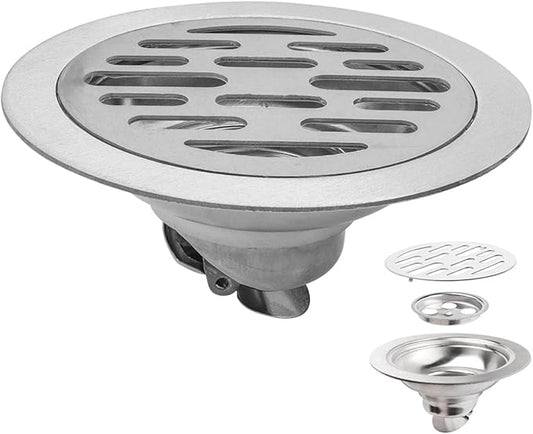 Odor Proof Floor Drain 4 Inch, Round Shower Drain Backflow Preventer, Quick Drainage Design, Stainless Steel