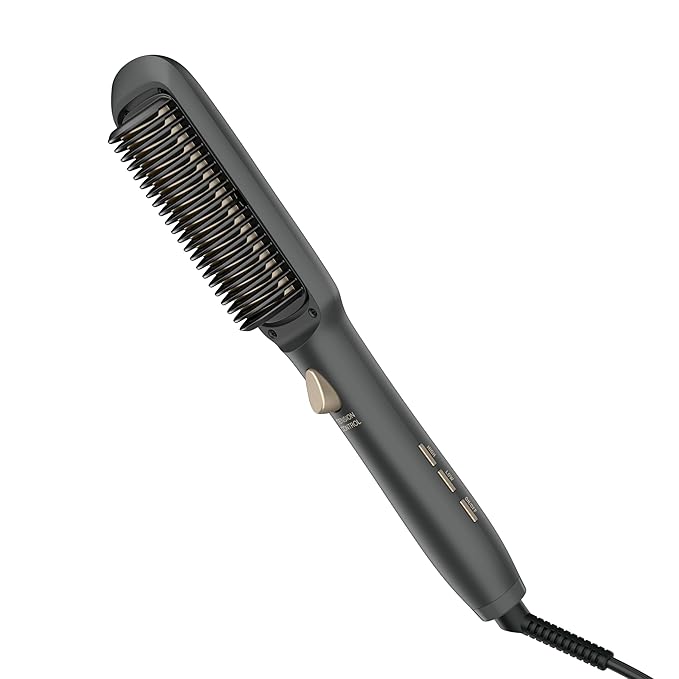 Infiniti PRO CONAIR Tension Control Straightening Brush, Heated Hair Straightener Brush with Tension Control Holds Hair in Place, Ionic Technology Adds Shine and Reduces Frizz, Gray