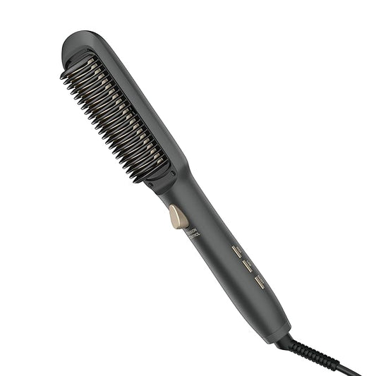 Infiniti PRO CONAIR Tension Control Straightening Brush, Heated Hair Straightener Brush with Tension Control Holds Hair in Place, Ionic Technology Adds Shine and Reduces Frizz, Gray