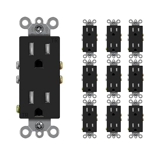 Micmi Decorator Receptacle Outlet, Standard Electrical Wall Tamper Resistant Decorative Receptacle Outlet, 15 Amp 125 Volt, Grounding UL Listed (10Pack, Black, 15 Amp Outlet)