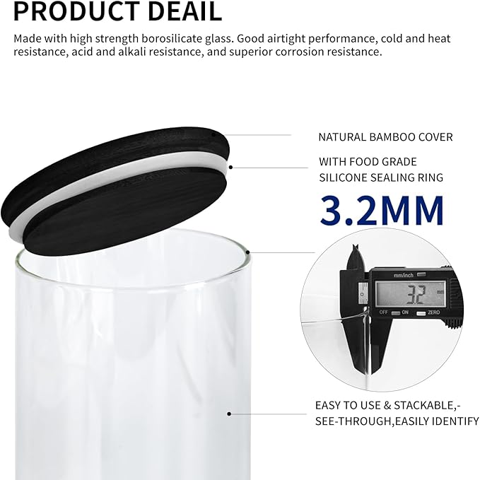 ZOMUIA Glass Coffee Containers Airtight Coffee Bean Storage Jars with Shelf, 3Pcs 44oz Coffee Station Organizer Coffee Canisters, Kitchen Food Storage Jars for Sugar, Candy, Oats, Nuts (BLACK)