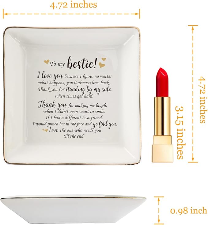 HOME SMILE Gifts For Best Friend Women-Ceramic Ring Dish Decorative Tray－Unique Gift For Bestie, Soul Sister, BFF, Coworker Birthday Gift Idea For Best Friend Friendship Gifts For Women