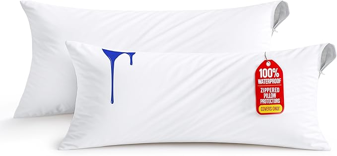 Set of 2 Pillow Protectors with Zipper Body Size, Bed Bug and Dust Mite Proof Pillow Covers, Ultra Soft Pillow Encasements, Moisture Wicking and Waterproof Pillow Cases by Utopia Bedding (White)