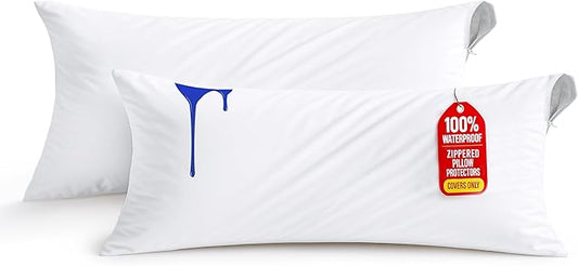 Set of 2 Pillow Protectors with Zipper Body Size, Bed Bug and Dust Mite Proof Pillow Covers, Ultra Soft Pillow Encasements, Moisture Wicking and Waterproof Pillow Cases by Utopia Bedding (White)