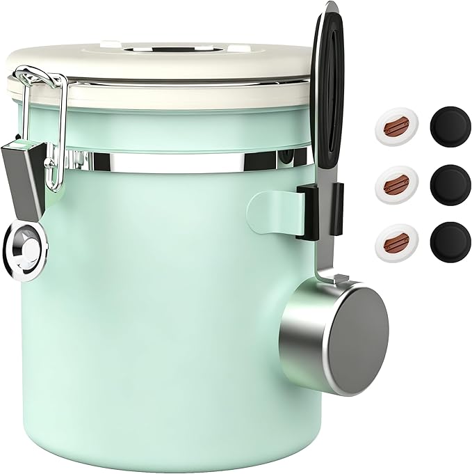 ShanSon Coffee Canister Airtight Coffee Container Stainless Steel Coffee Bean Storage Container with Scoop Coffee Canister for Beans Grounds Sugar Flour Tea Cereal,16OZ,Green