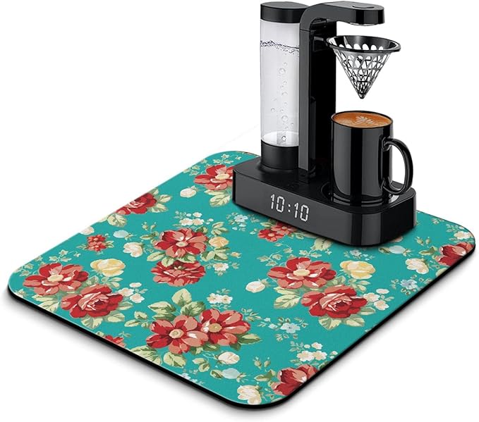 Coffee Bar Mat Accessories for Countertop Absorbent Hide Stain Rubber Backed Dish Drying Mats for Kitchen Counter Draining Pad Decor Gift (18x16in)