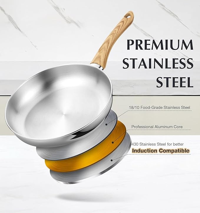 KOCH SYSTEME CS Stainless Steel Pots and Pans Set, Professional 18/10 Cookware Set Pots and Pans Set 12PCS with Cool-Touch Bakelite Handles, Tri-ply Base Kitchen Cookware Sets, Induction Compatible