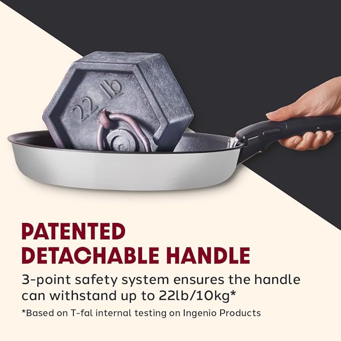 T-fal Ingenio Expertise Stainless Steel Cookware Set 4 Piece, Induction, Oven Safe, Stackable Cookware, Pots and Pans, RV, Camping, Frying Pans, Dishwasher Safe, Detachable/Removable Handle, Silver