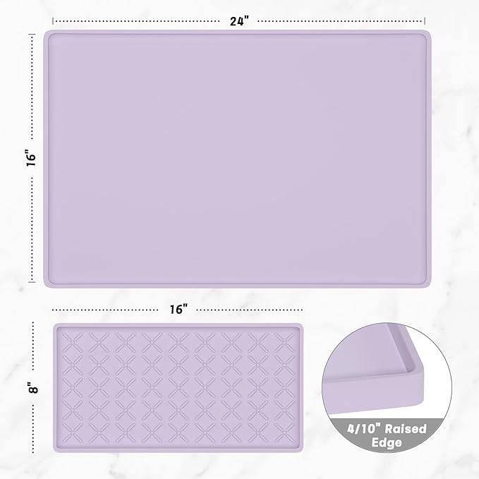 Rnivvi Silicone Coffee Mat, 16" x 24" Waterproof Raised Edge Coffee Bar Mats for Espresso Machine Station Accessories, Heat Resistant Detachable Dish Drying Pad for Kitchen Counter, Dish Rack, Purple