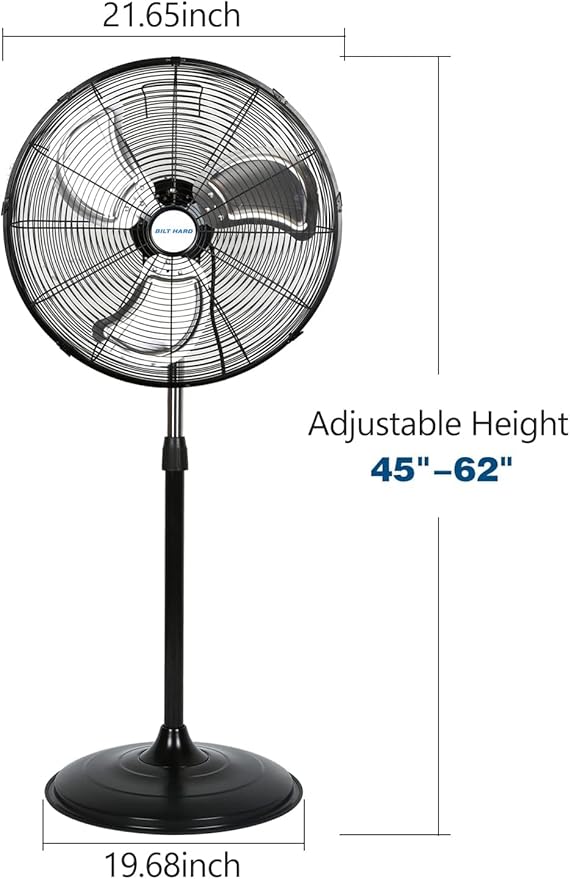 BILT HARD 20" High Velocity Pedestal Fan, 3-Speed 5200 CFM Industrial Oscillating Stand Fan, Heavy Duty Standing Shop Fan with Aluminum Blades for Garage, Commercial and Residential, 2 Pack