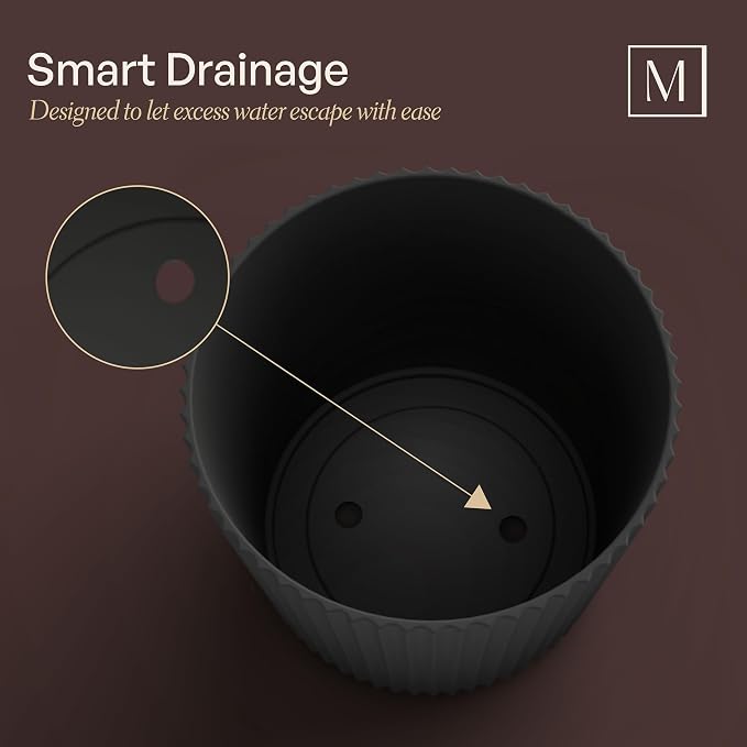 Mayne Haven 10-Inch Fluted Planter, Round Planters for Outdoor Plants, Lightweight Concrete Look Plant Pots for Porch, Patio, Garden and Entryway Décor, Chai
