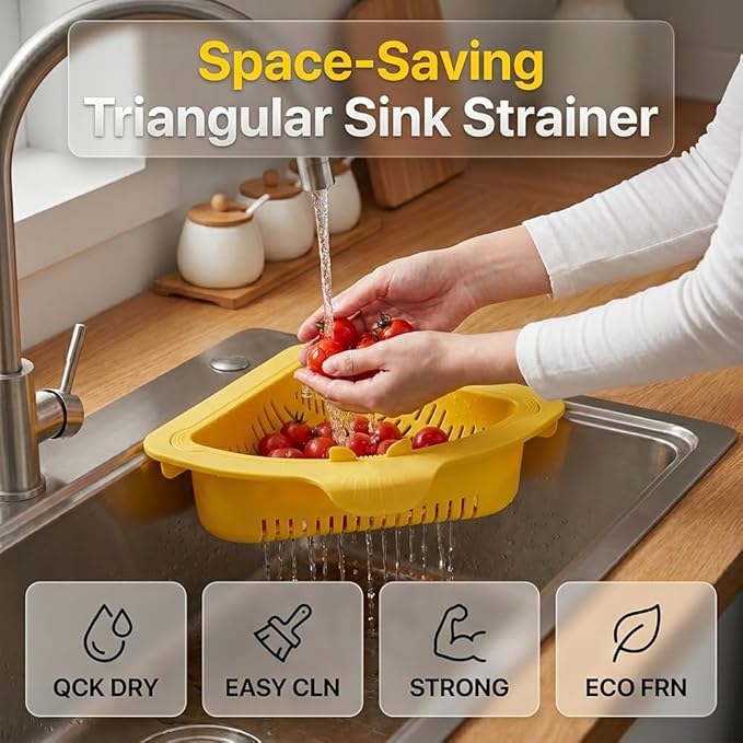 Magnetic Triangle Sink Strainer Basket, 2026 Upgrade Kitchen Corner Drain Rack with Twist-Open Bottom, Metal Sink Food Scraps Filter and Sponge Holder Produce Rinse Basket