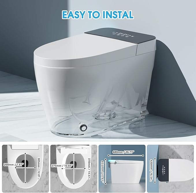 Smart Toilet with Bidet Built Warm Water Sprayer and Dryer, Foot Sensor Operation,Heated Seat toilet with LED Display for Bathroom,One Piece Bidet Auto Dual Flush